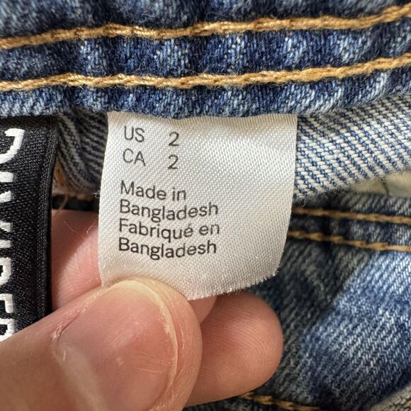 H&M Divided Denim Shortalls Womens 2 Blue Distressed Rolled Cuff Overalls - Picture 4 of 12